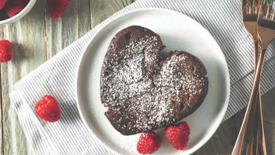 Chocolate lava cake in heart ramekins